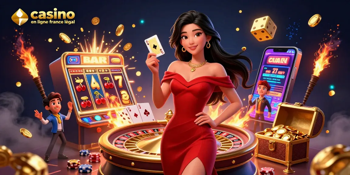 Découvrez l'adrénaline au casino en ligne France légal avec une jeune femme tenant une carte dorée.