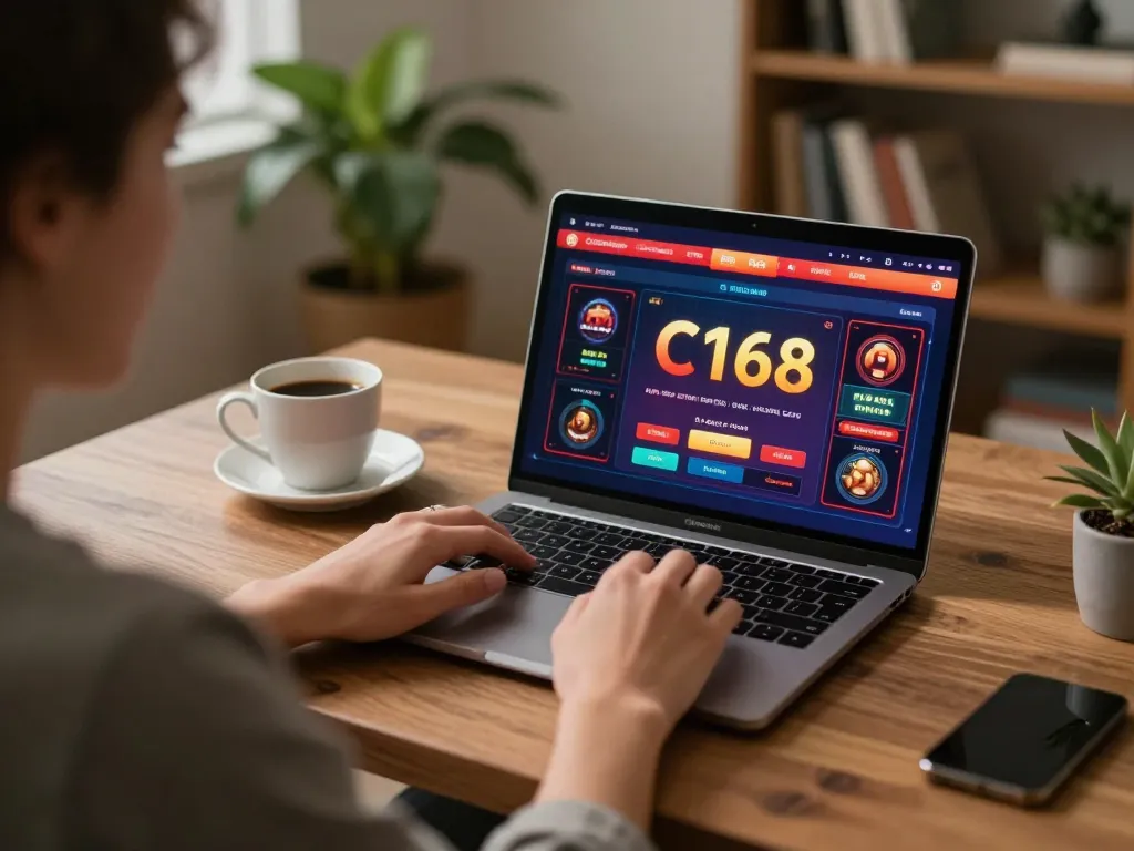 C168 đăng nhập experience with engaging gameplay on a laptop in a cozy home setting.