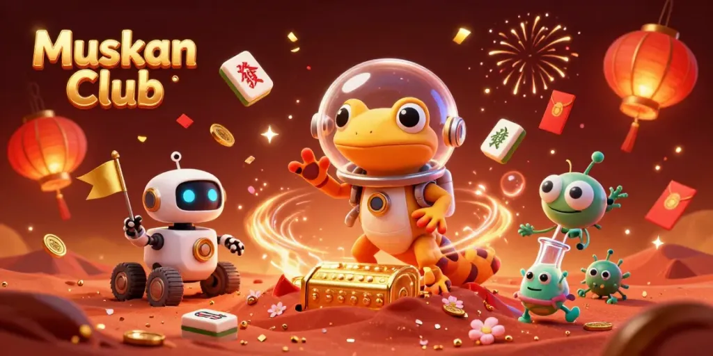 Experience exciting gameplay at Muskan Club with a 3D animated scene of Martian gecko discovering a golden casino.