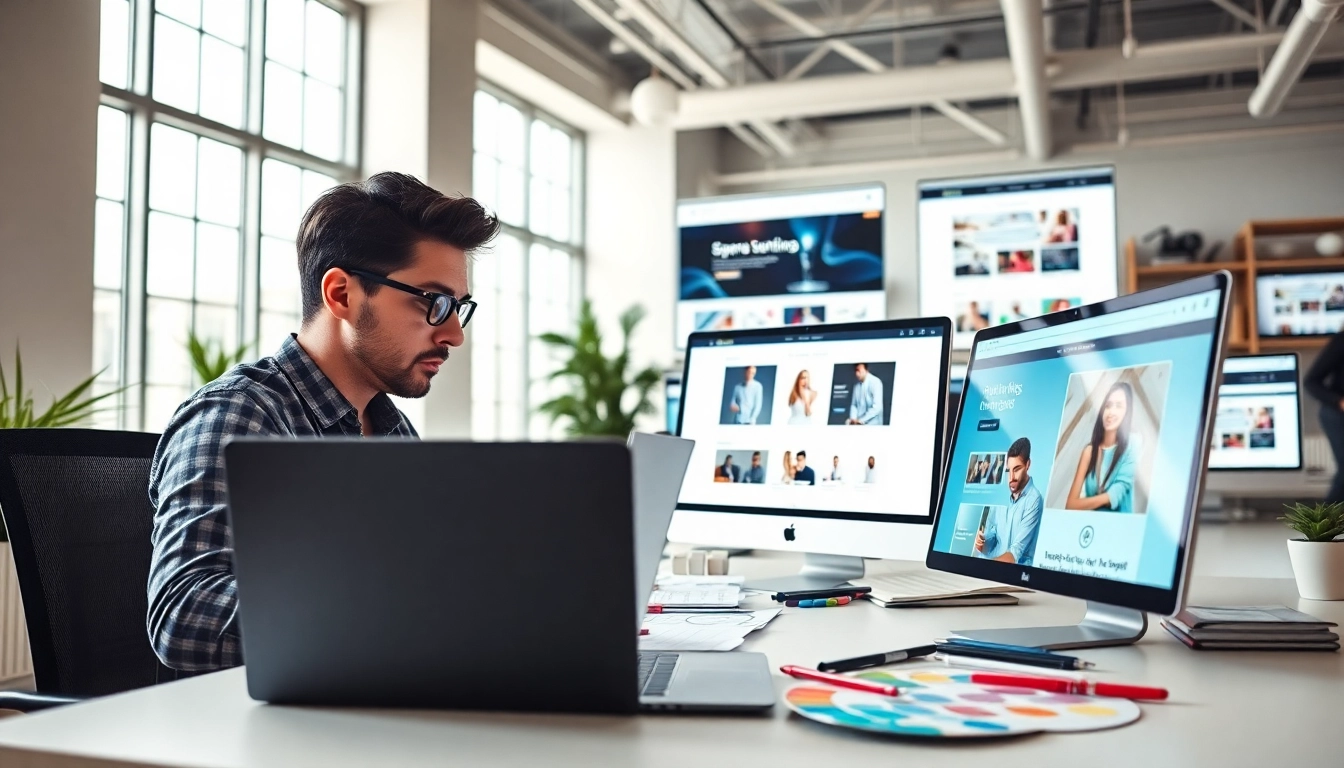 Engaging ecommerce website design essex in a professional workspace with digital devices and sketches.