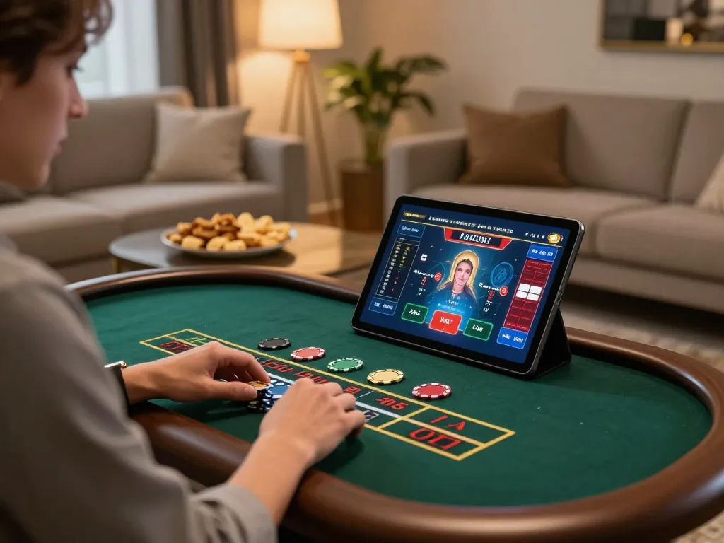 Engaging in live blackjack at 123b online casino, showcasing vibrant gameplay on a tablet.
