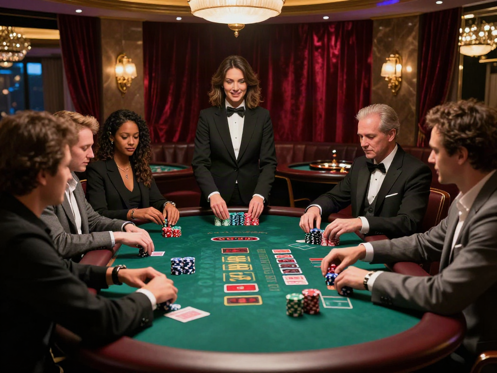 Situs live casino players enjoying an exciting game at a luxury table with vibrant atmosphere.