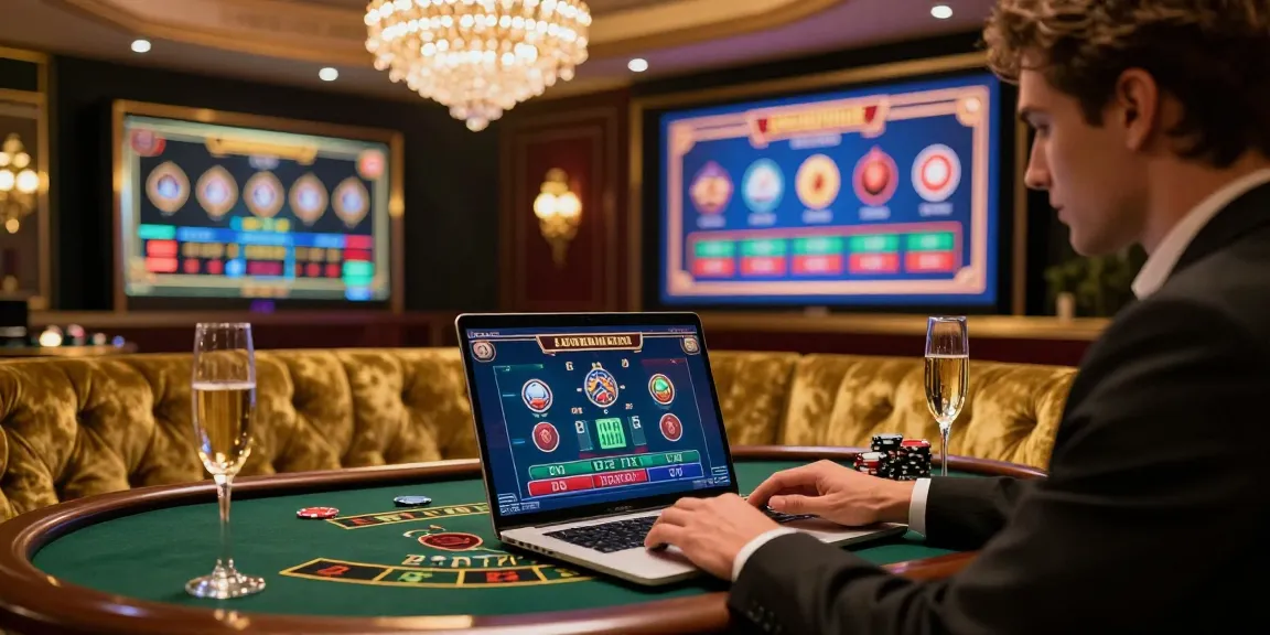 Expérience de casino en ligne captivante avec un joueur élégant profitant des jeux de casino en ligne France légal dans un cadre luxueux.