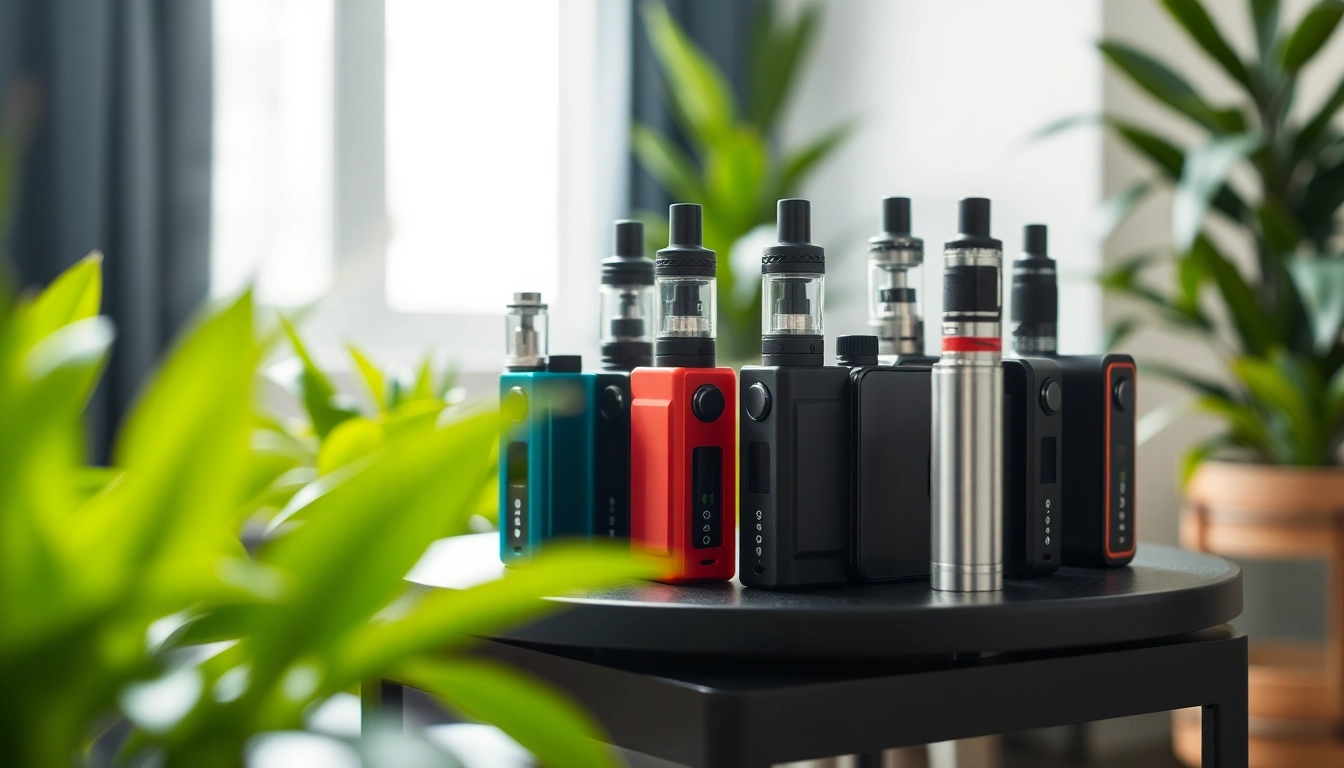 Showcase of vapes without nicotine in a serene setting highlighting their vibrant designs.