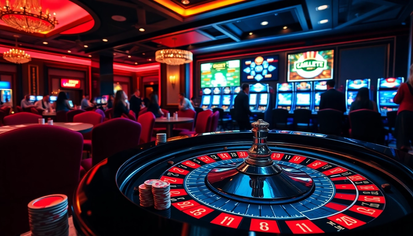 Une scène passionnante de joueurs s'engageant à la table de roulette du meilleur casino en ligne avec des jetons vibrants et une ambiance de casino.