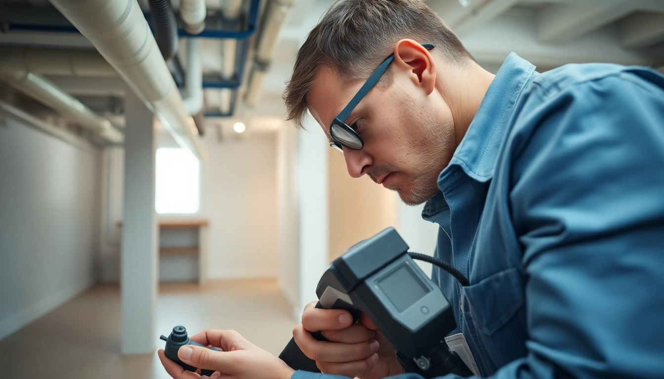 Water leak detection specialist using advanced equipment to inspect a residential plumbing system.