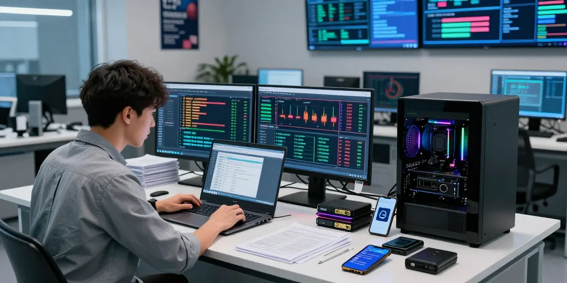 Expert analyzing methods to recover stolen cryptocurrency in a high-tech digital forensics lab.