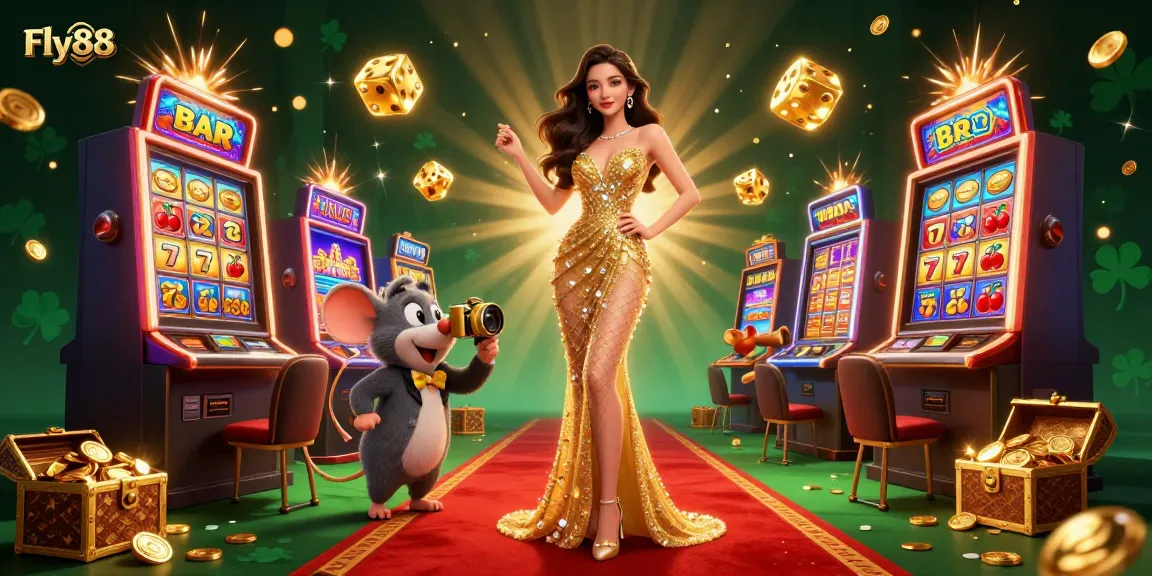 Experience the thrill of gambling with Fly88, featuring stunning characters and vibrant casino elements in action.
