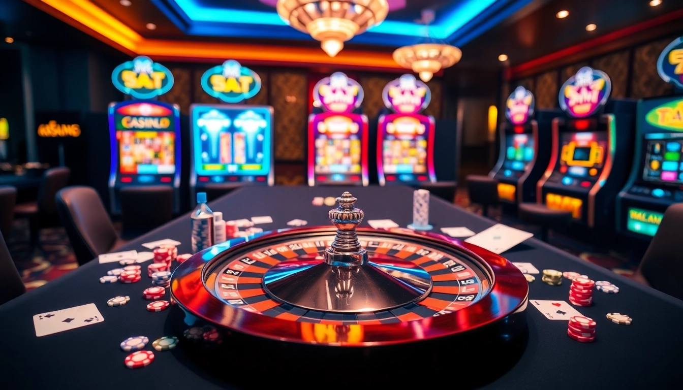 Experience the excitement of S8 casino with vibrant gaming tables, roulette, and poker chips.