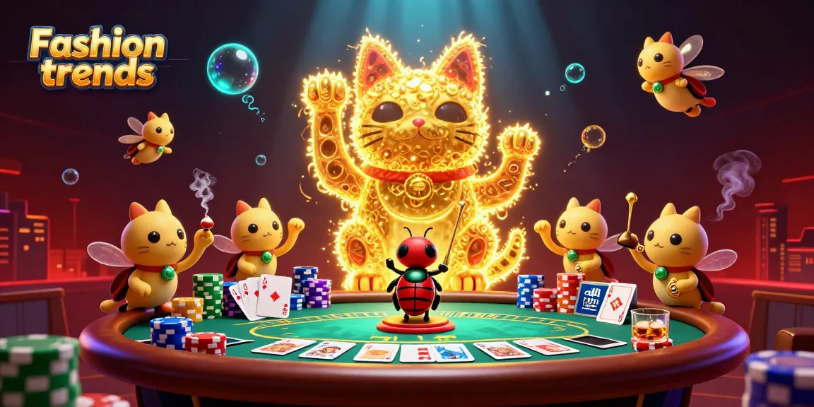 Experience the latest Fashion trends in casinos with a dynamic lucky cat and poker elements.