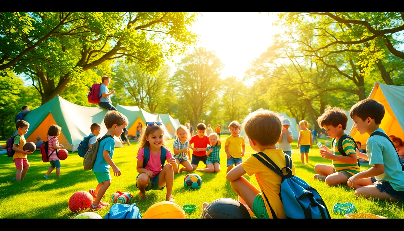 Children participating in fun activities at a summer youth camp, showcasing joy and teamwork.