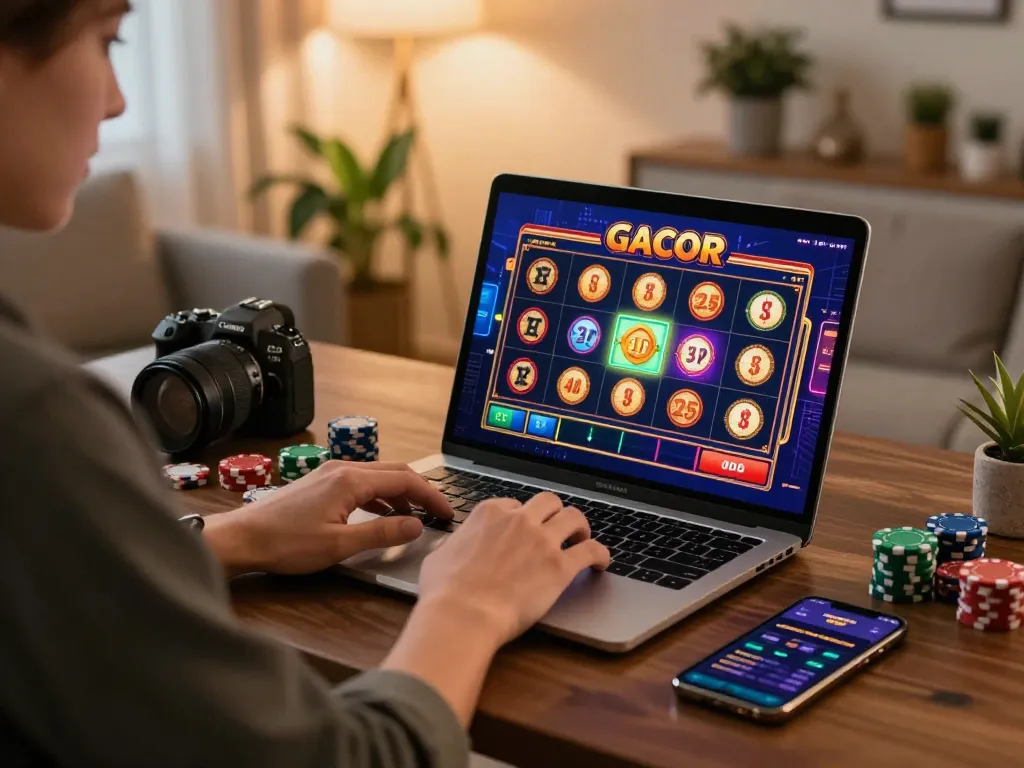 Engaging gameplay experience in a slot gacor online casino, highlighting a player's strategic approach.