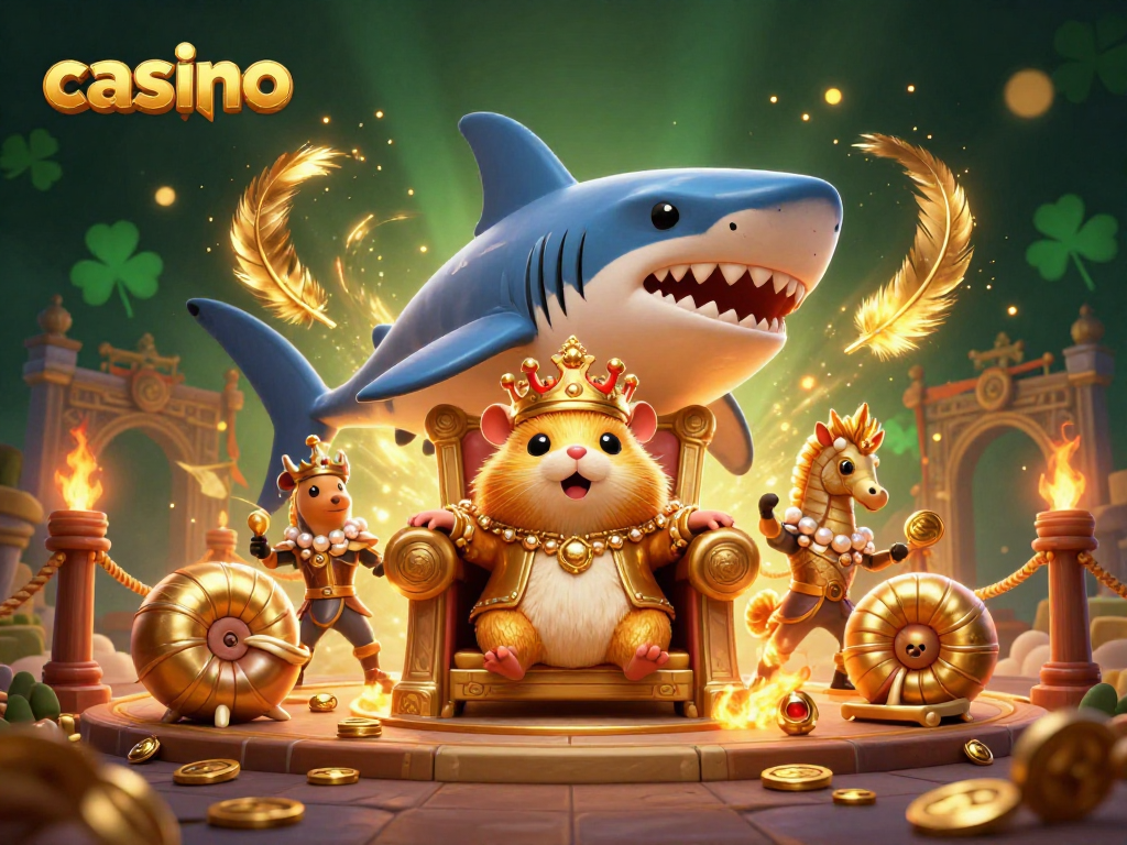 Experience the excitement of a casino with a golden hamster king and royal seahorse guards.