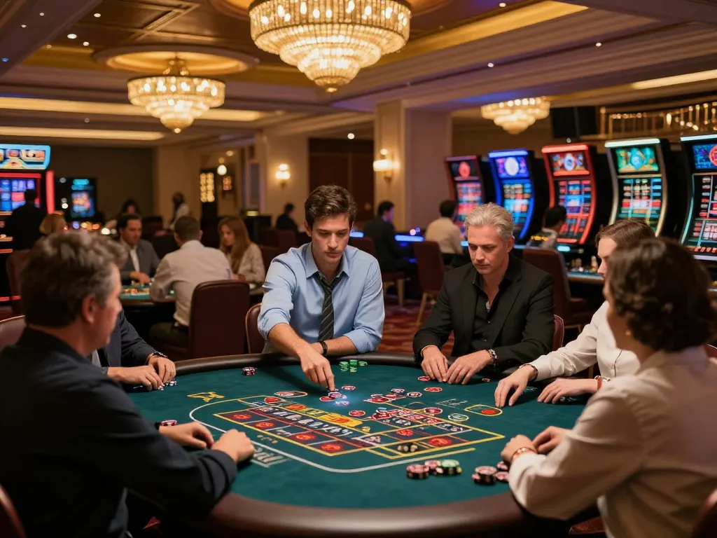 Engaged players at a vibrant casino, showcasing nhà cái uy tín and lively gaming atmosphere