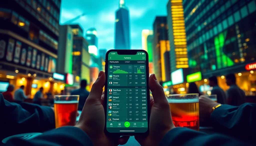 Explore the best sports betting apps India with an engaging mobile user interface in a lively setting.