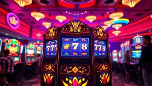 Menangkan jackpot di bro138 slot dengan mesin slot berwarna cerah dan suasana kasino yang energik.