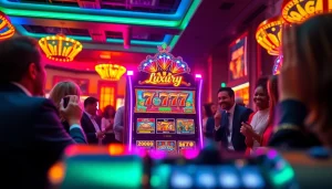 Permainan menarik luxury777 slot pada mesin slot yang dikelilingi pemain antusias.