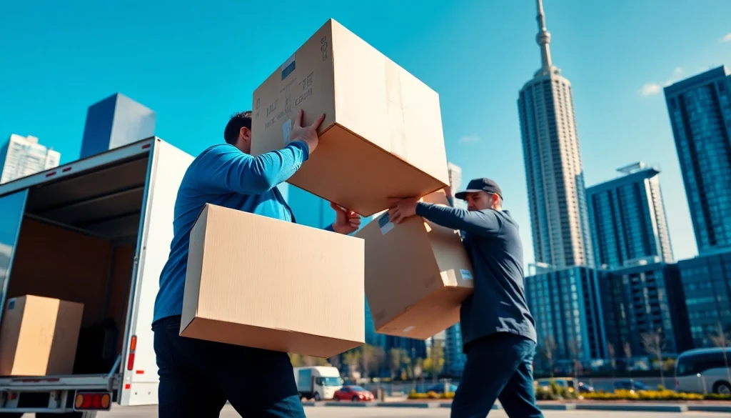 Two professional movers working diligently in Toronto, showcasing a top-rated Toronto moving company.