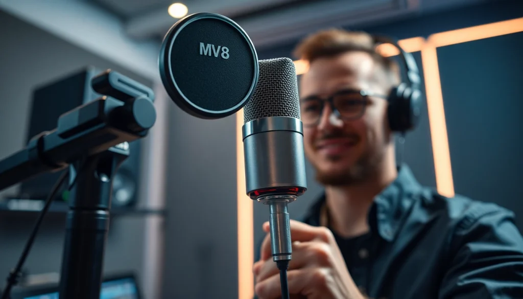 MV 88 microphone featured in a modern recording studio, showcasing professional audio capabilities.
