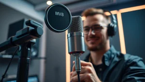 MV 88 microphone featured in a modern recording studio, showcasing professional audio capabilities.