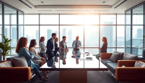 Collaborative scene showcasing Quickplus Business Consultants in a modern corporate setting.