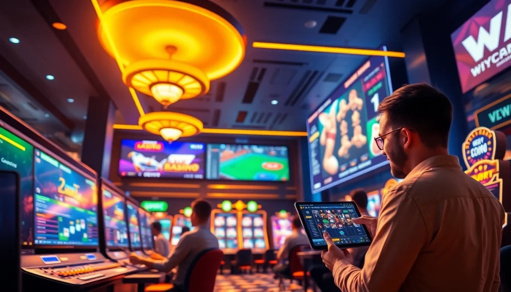 Experience excitement with online gaming at https://whycazino.com, showcasing diverse games in a vibrant casino environment.