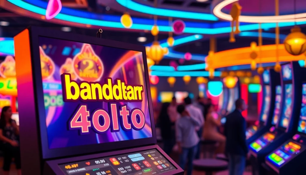 Tampilkan bandar toto 4d slot dalam suasana kasino online yang meriah dan dinamis.