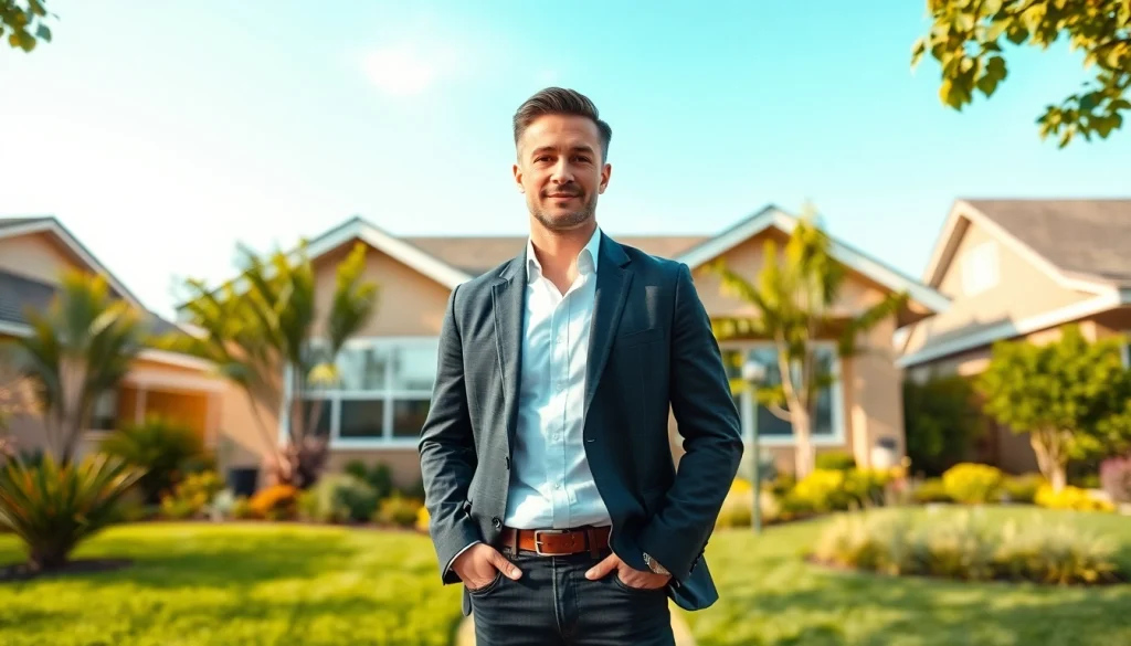 Real Estate agent presenting a beautiful home in a vibrant neighborhood