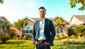 Real Estate agent presenting a beautiful home in a vibrant neighborhood