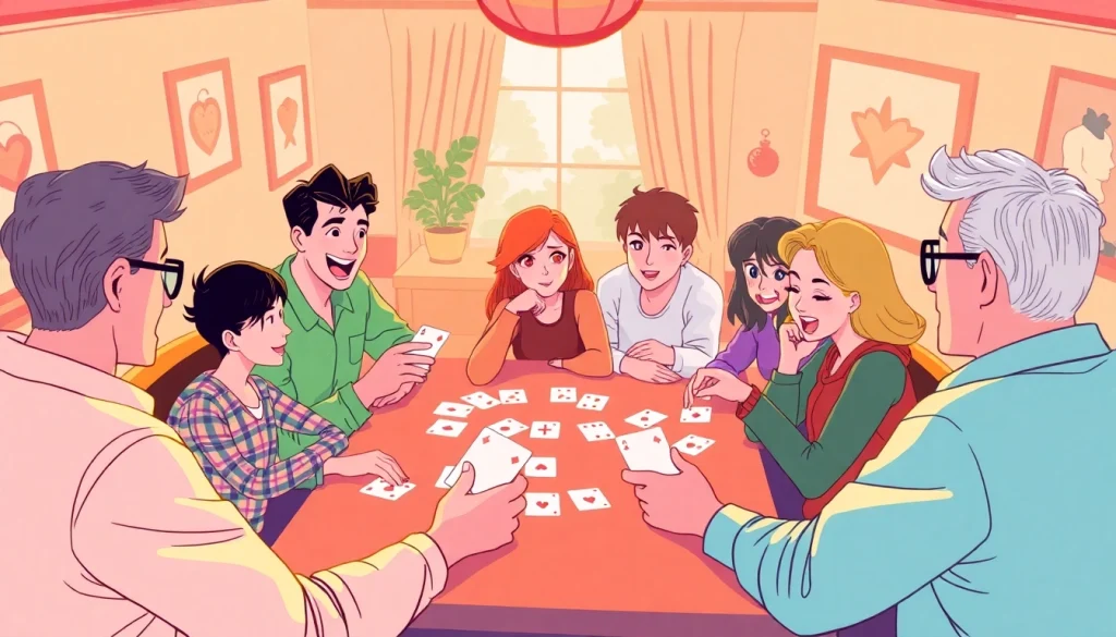 Enjoying a thrilling game of Ok rummy with friends in a cozy indoor atmosphere.