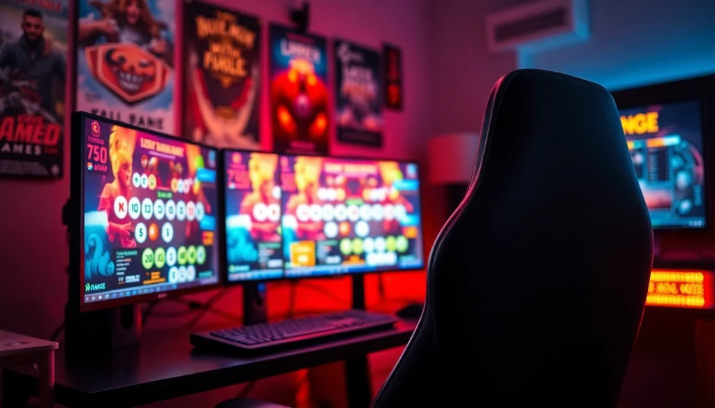 Menampilkan bandar toto terpercaya pada setup permainan yang menegangkan dengan monitor berwarna cerah.