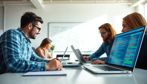 Enhance wordpress development outsourcing efficiency with collaborative digital teams in a modern workspace.