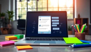 Engaging digital chatbot interface representing a chatgpt free alternative in a vibrant office.