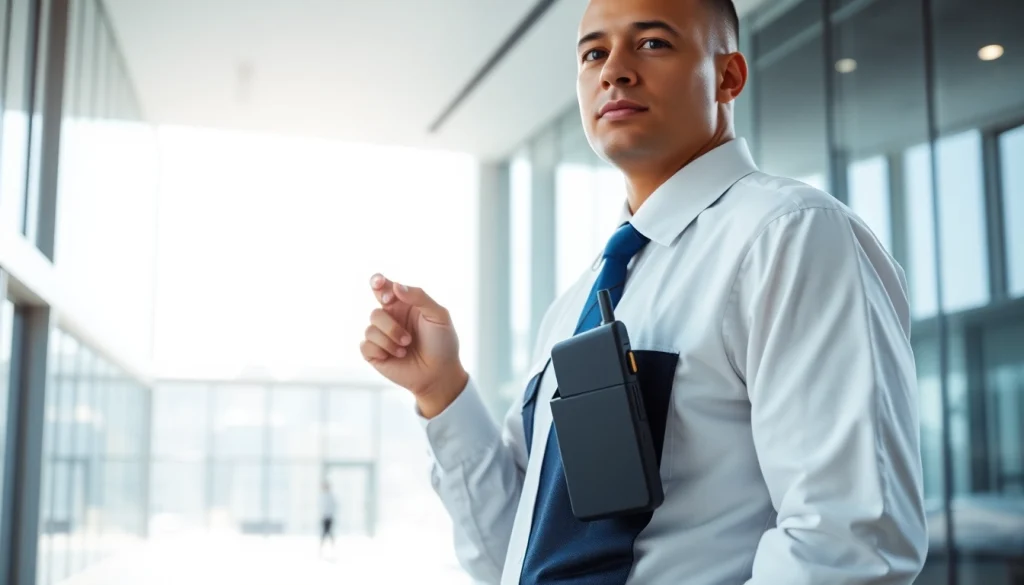 Security Services Fredericksburg portrayed by a vigilant guard in a corporate setting.