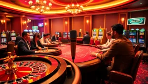 Engaging casino scene with vibrant visuals highlighting MV 88 technology amidst poker tables and slot machines.