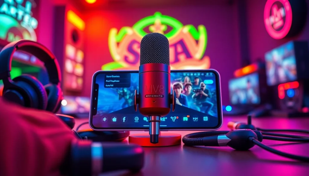 MV 88 microphone integrated into a vibrant online gaming interface showcasing user engagement and excitement.