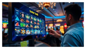 Menampilkan antarmuka bandar togel online yang menarik dan interaktif dengan grafis permainan.