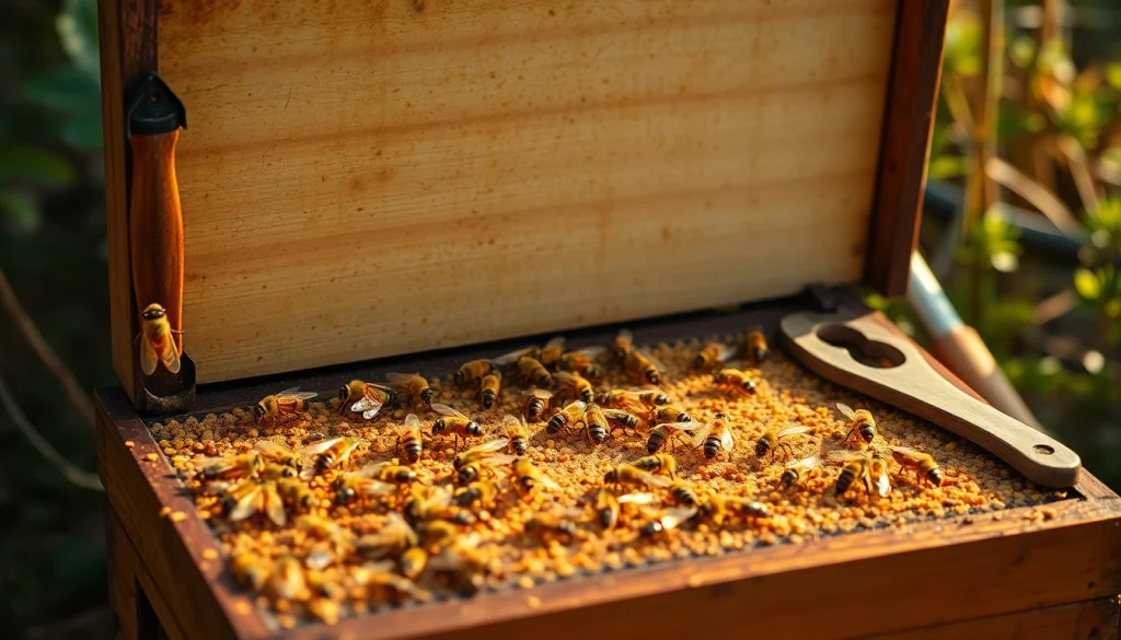 Examinar los herrajes para colmenas de alta calidad en una colmena abierta, mostrando su funcionalidad.