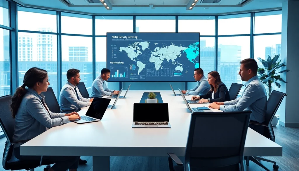 Cybersecurity Services Tampa team collaborating in a modern office, showcasing advanced security analytics and technology.