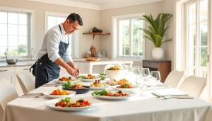 Delight in a Private chef St Martin cooking a gourmet meal in a sunlit villa.