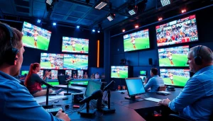 스포츠중계를 위한 현대적인 스포츠 방송 스튜디오의 모습