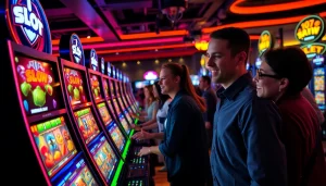 Menggambarkan keseruan permainan batman138 slot dengan pemain yang bersemangat di kasino.