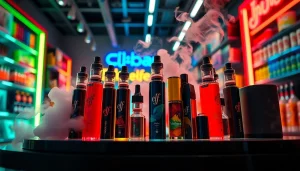 Erleben Sie elf bar elfa in einer farbenfrohen Vape-Shop-Darstellung mit kreativen Vape-Produkten.