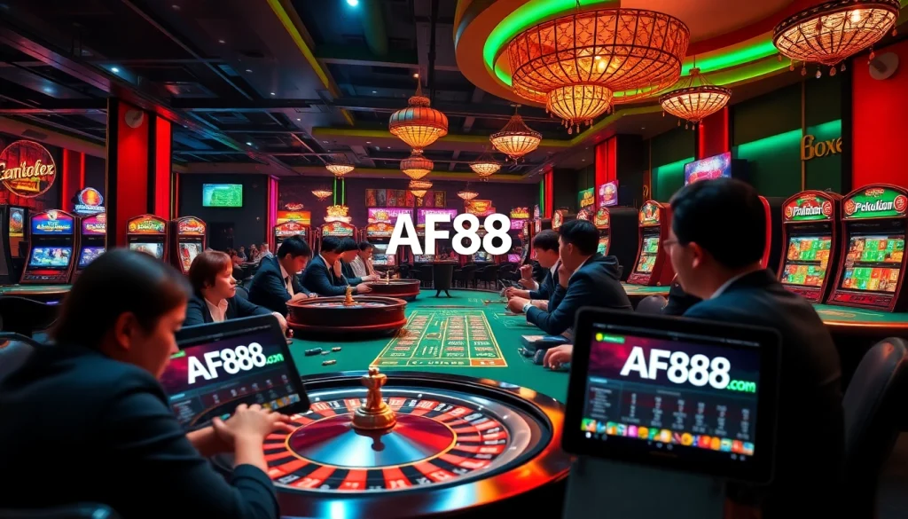 Exciting online casino scene showcasing players at af88.com with dynamic games and vibrant atmosphere.