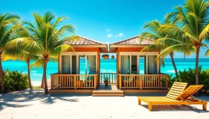 Relax in a coastal cabana surrounded by palm trees and sunny beaches. Enjoy the vibrant summer atmosphere.