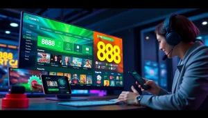 Interactive online betting platform showcasing 888 new features and games.