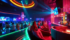 Exciting nightlife at Club SXM with vibrant colors and performers engaging the crowd.