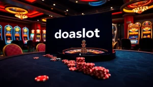 Engage with doaslot login on a stunning online casino interface featuring poker, roulette, and vibrant slot machines.