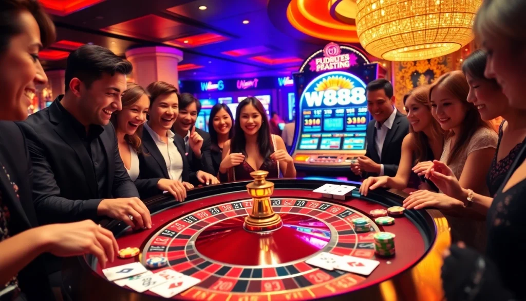 Trải nghiệm trò chơi đầy hồi hộp tại casino W88, với các chip poker, bàn roulette và sự hứng khởi rực rỡ.