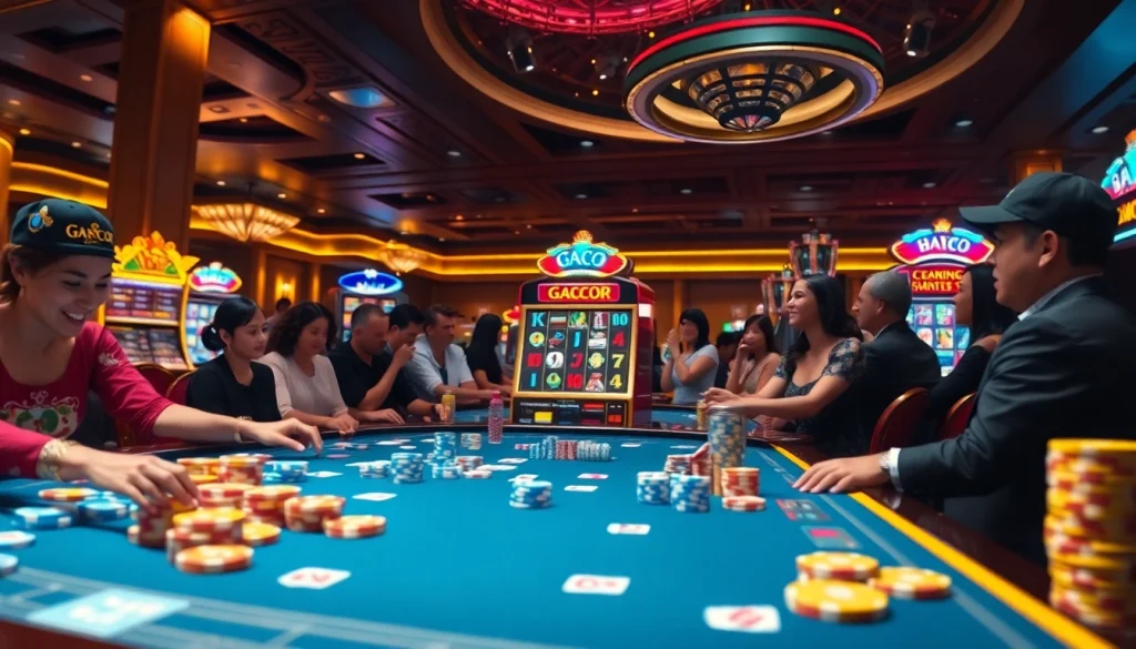 Experience the thrill of Slot Gacor machines lighting up a luxurious casino scene.